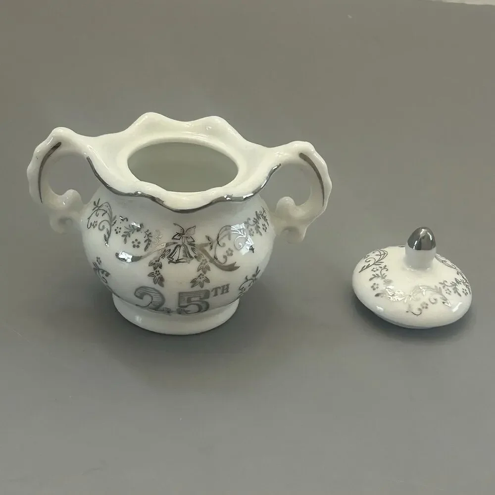 25th Anniversary Sugar Bowl and Creamer 3 Inch Japan Set Of 2